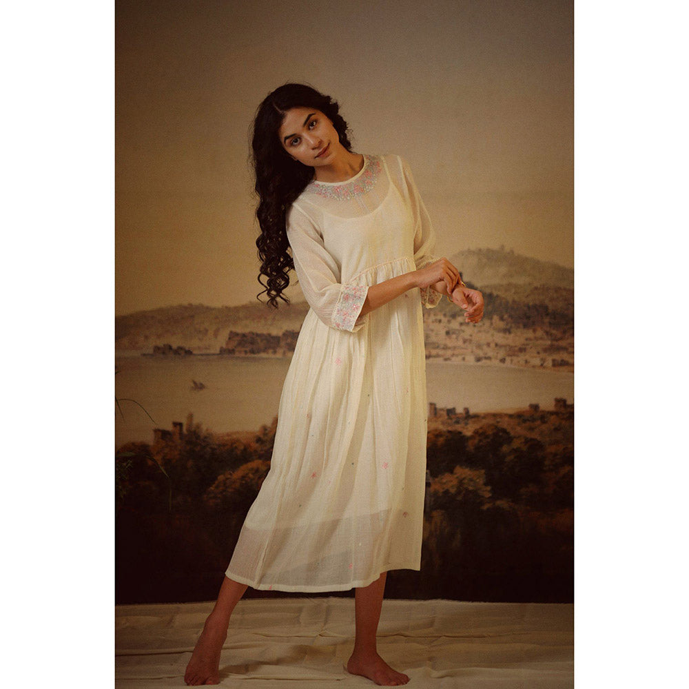 Tatwa Designs Ivory White Miniature Neck Embroidered Dress (Set of 2)