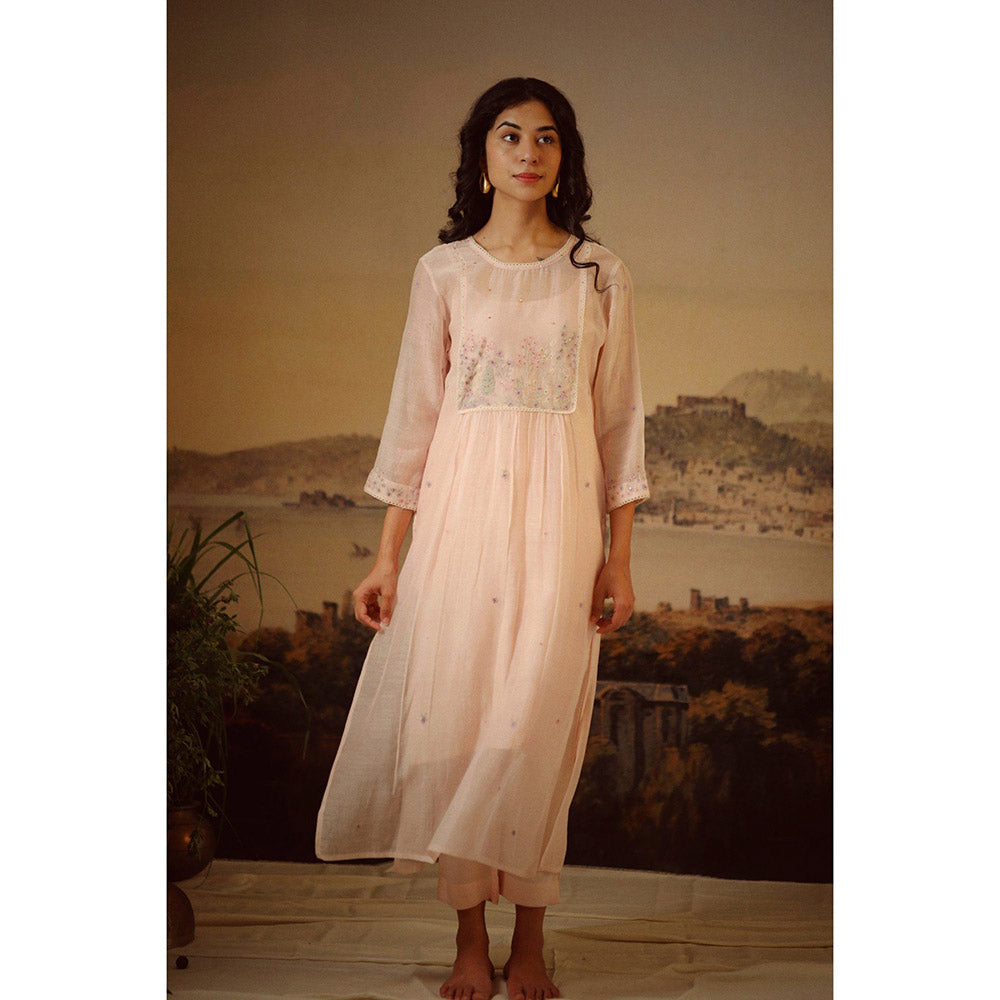 Tatwa Designs Ivory Pink Flamingo Kurta (Set of 3)