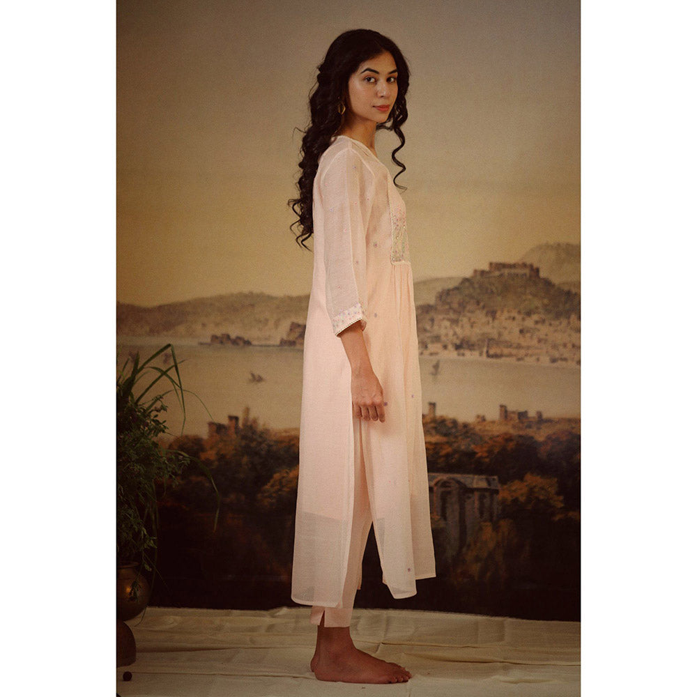 Tatwa Designs Ivory Pink Flamingo Kurta (Set of 3)