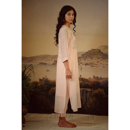 Tatwa Designs Ivory Pink Flamingo Kurta (Set of 3)
