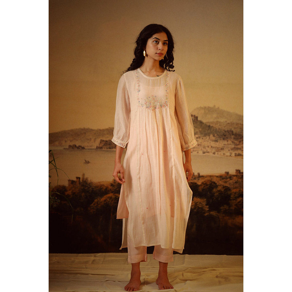 Tatwa Designs Ivory Pink Lovebirds Kurta (Set of 3)