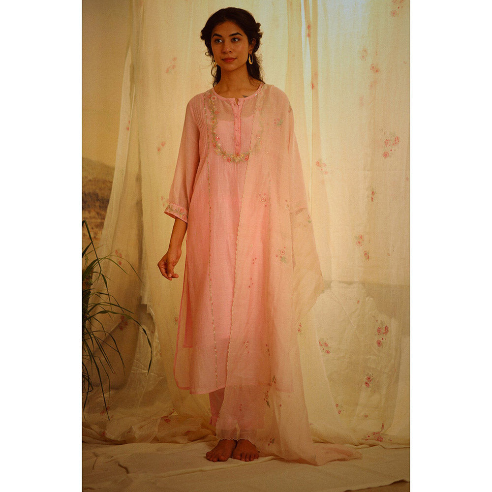 Tatwa Designs Blush Pink Camellia Kurta (Kurta, Slip, Pant) (Set of 3)