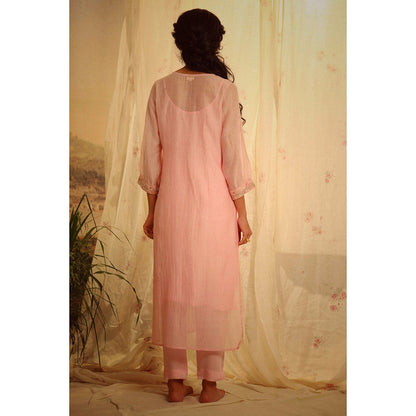 Tatwa Designs Blush Pink Camellia Kurta (Kurta, Slip, Pant) (Set of 3)