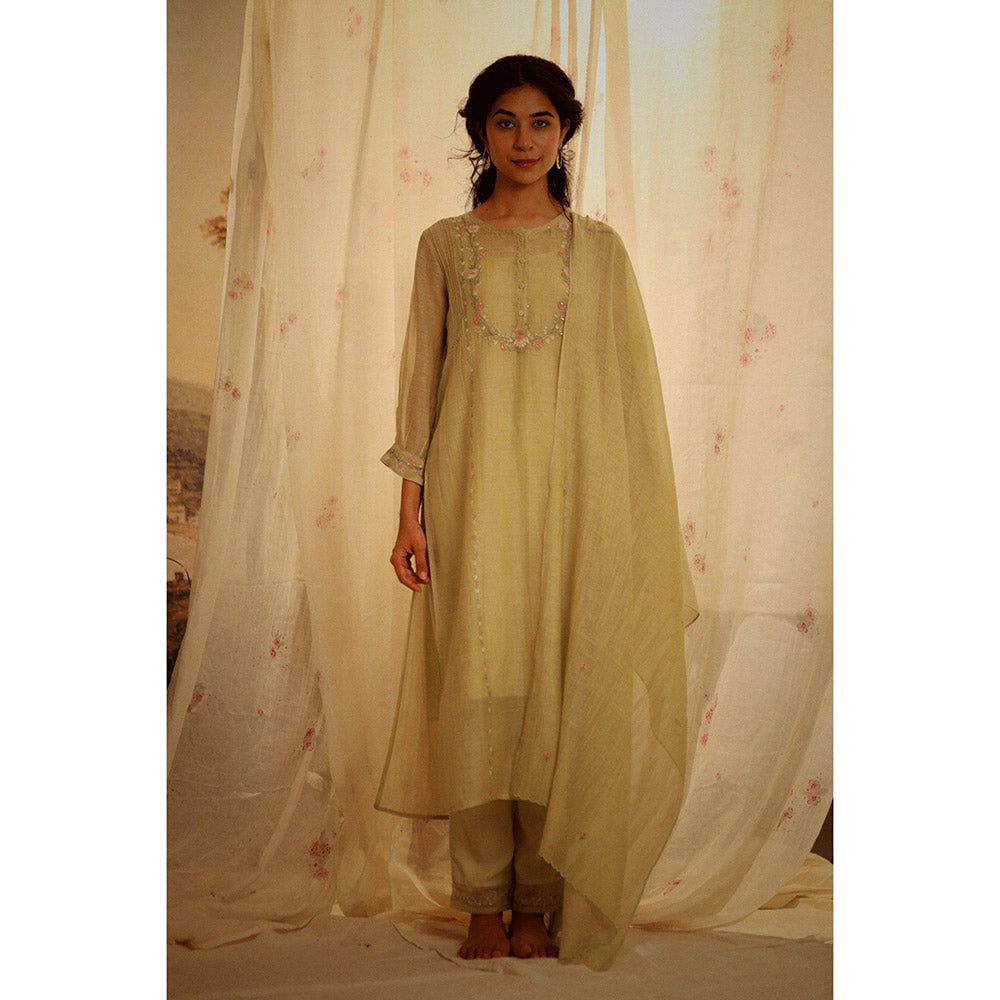 Tatwa Designs Sage Green Camellia Kurta (Set of 3)