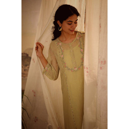 Tatwa Designs Sage Green Camellia Kurta (Set of 3)