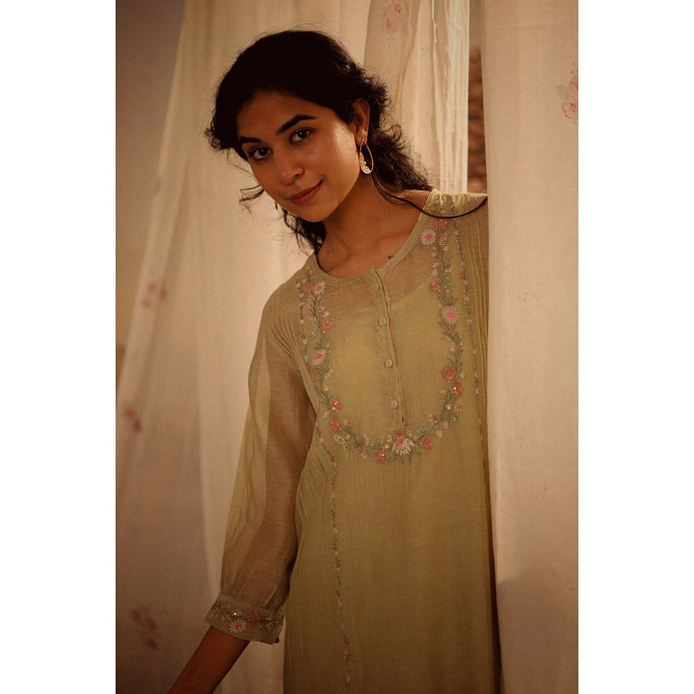 Tatwa Designs Sage Green Camellia Kurta (Set of 3)