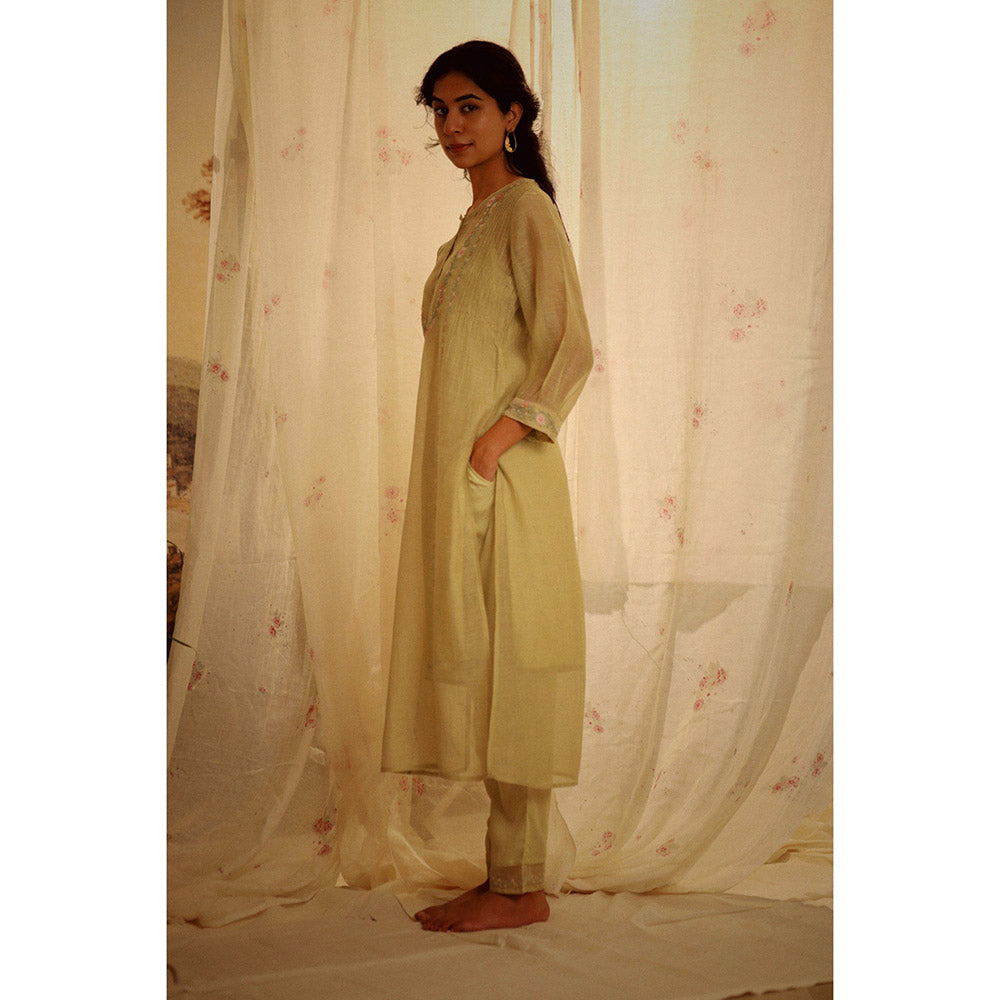 Tatwa Designs Sage Green Camellia Kurta (Set of 3)