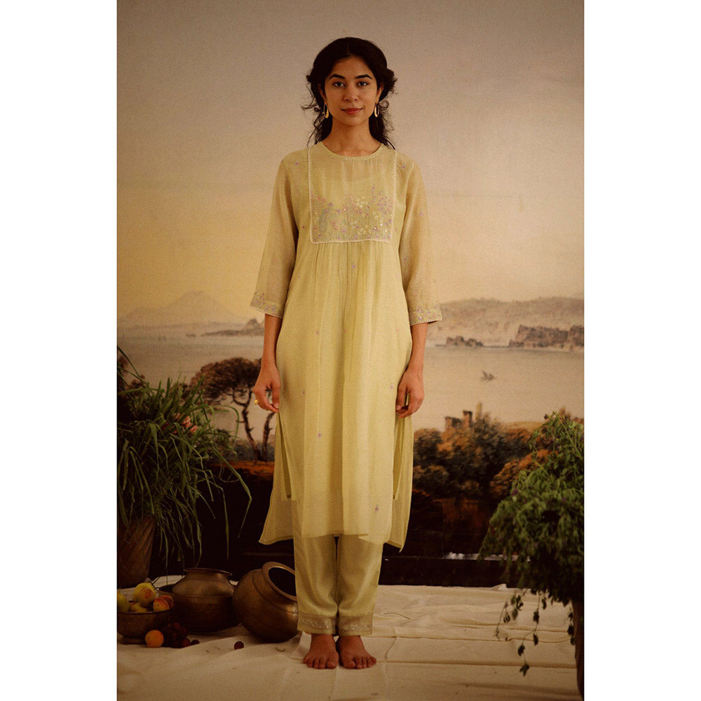 Tatwa Designs Sage Green Flamingo Kurta (Set of 3)