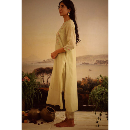 Tatwa Designs Sage Green Rose Garden Yoke Kurta (Set of 3)
