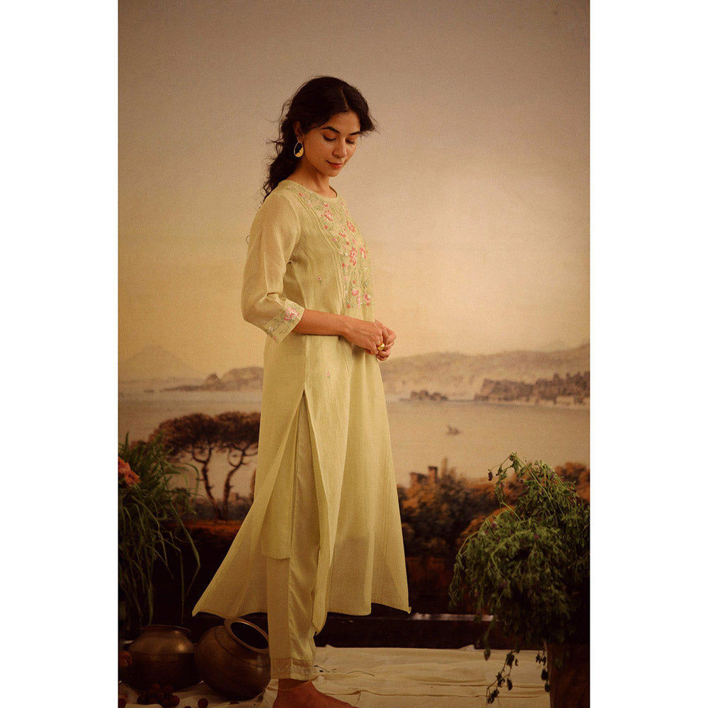 Tatwa Designs Sage Green Rose Garden Yoke Kurta (Set of 3)