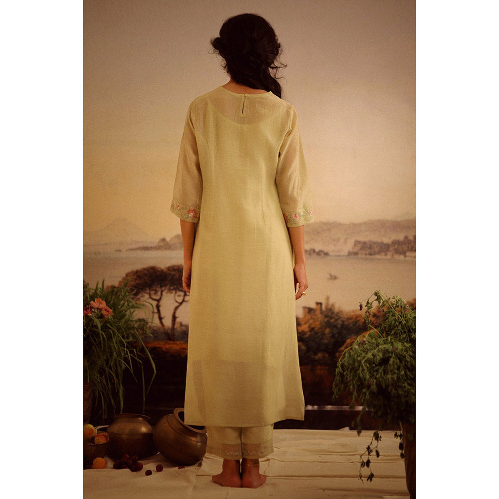 Tatwa Designs Sage Green Rose Garden Yoke Kurta (Set of 3)