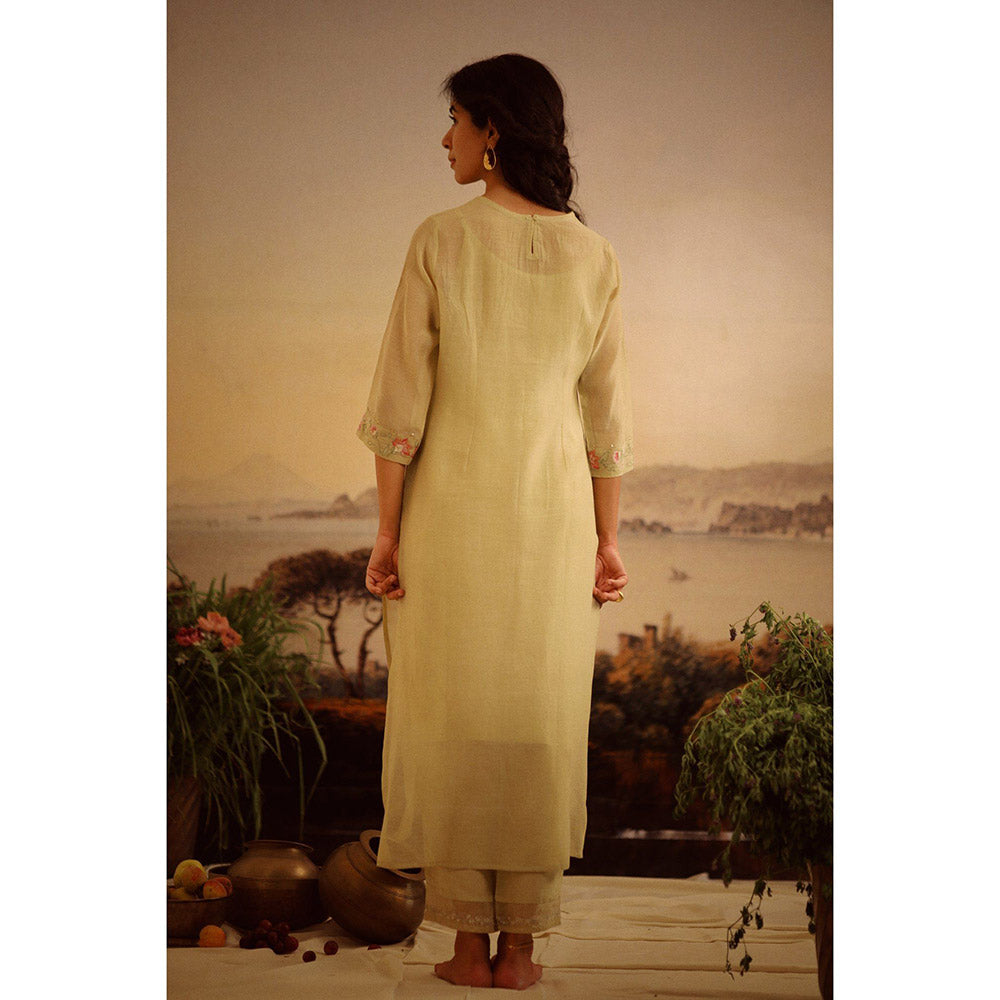 Tatwa Designs Sage Green Rose Garden Yoke Kurta (Set of 3)