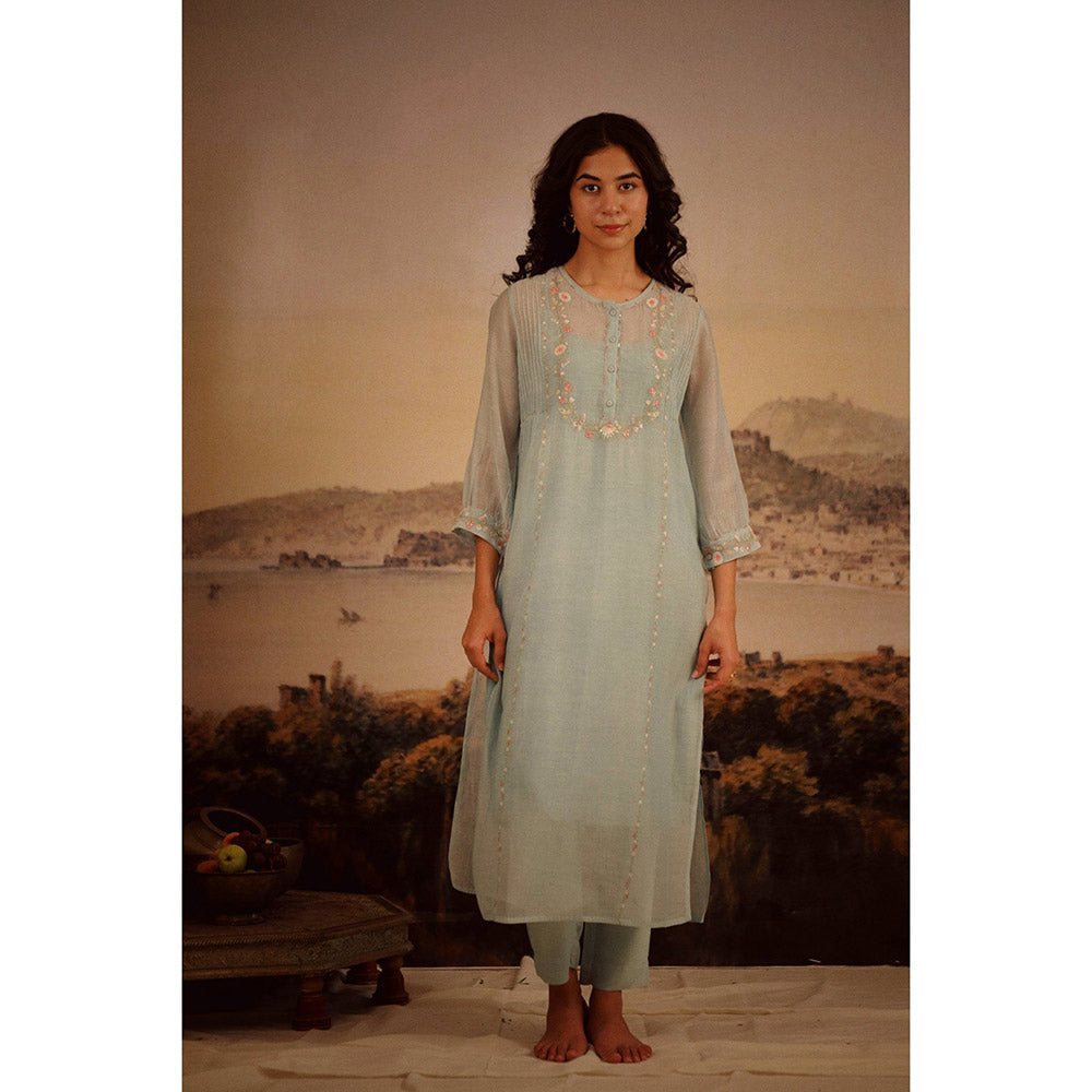 Tatwa Designs Blue Camellia Kurta (Set of 3)