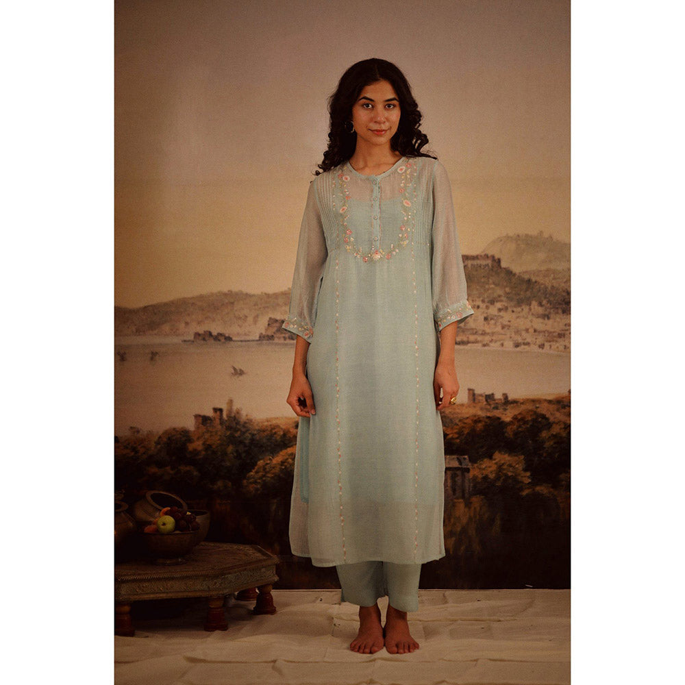 Tatwa Designs Blue Camellia Kurta (Set of 3)