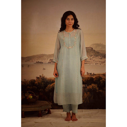 Tatwa Designs Blue Camellia Kurta (Set of 3)