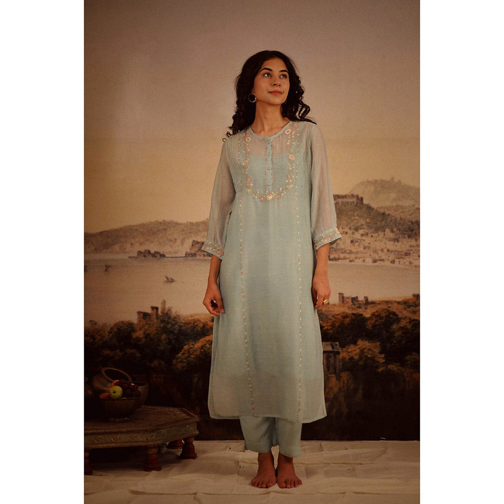 Tatwa Designs Blue Camellia Kurta (Set of 3)