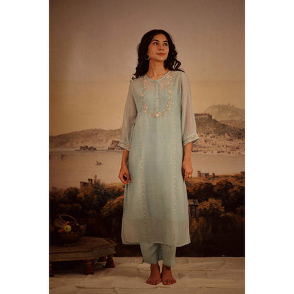 Tatwa Designs Blue Camellia Kurta (Set of 3)