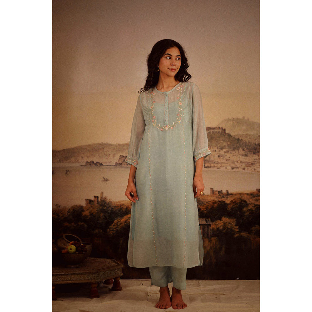 Tatwa Designs Blue Camellia Kurta (Set of 3)