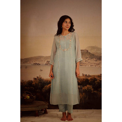 Tatwa Designs Blue Camellia Kurta (Set of 3)