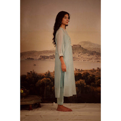 Tatwa Designs Blue Camellia Kurta (Set of 3)