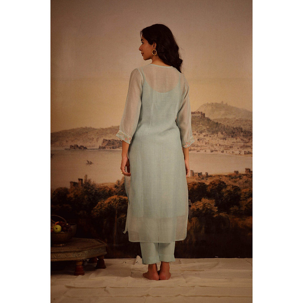 Tatwa Designs Blue Camellia Kurta (Set of 3)