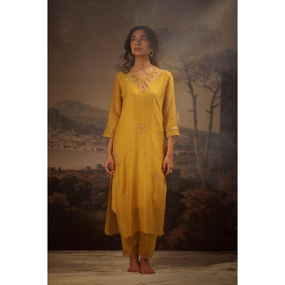 Tatwa Designs Mustard Rangoon Kurta (Set of 3)