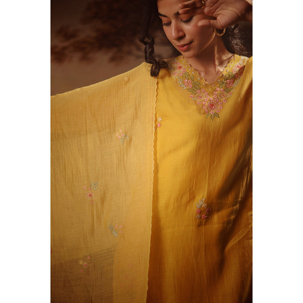 Tatwa Designs Mustard Rangoon Kurta (Set of 3)