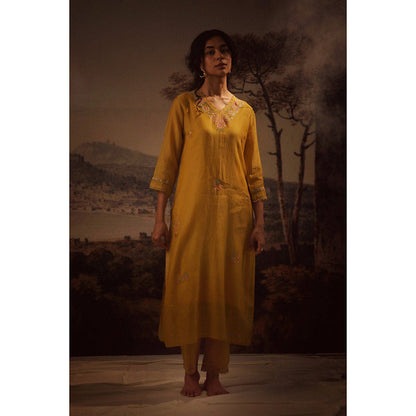 Tatwa Designs Mustard Rangoon Kurta (Set of 3)