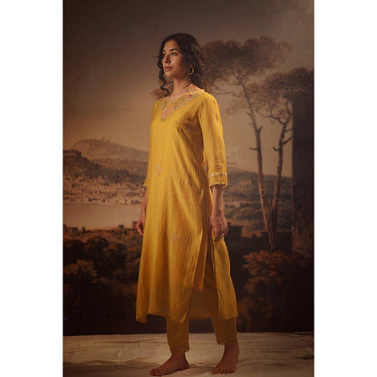 Tatwa Designs Mustard Rangoon Kurta (Set of 3)