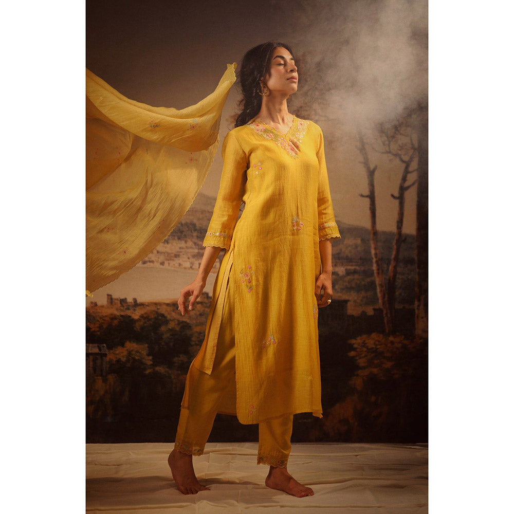 Tatwa Designs Mustard Rangoon Kurta (Set of 3)