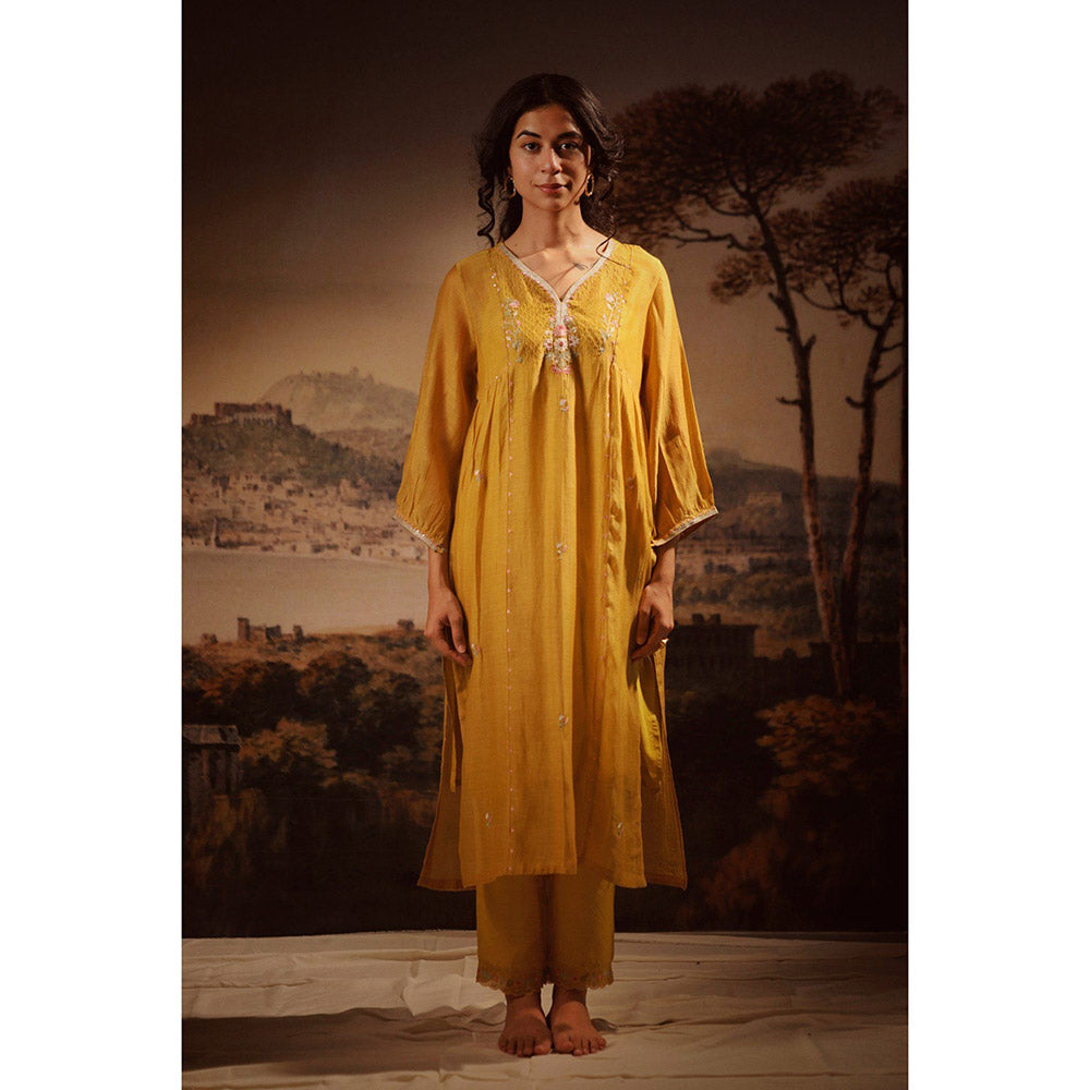 Tatwa Designs Mustard Juhi Yoke Kurta (Set of 3)