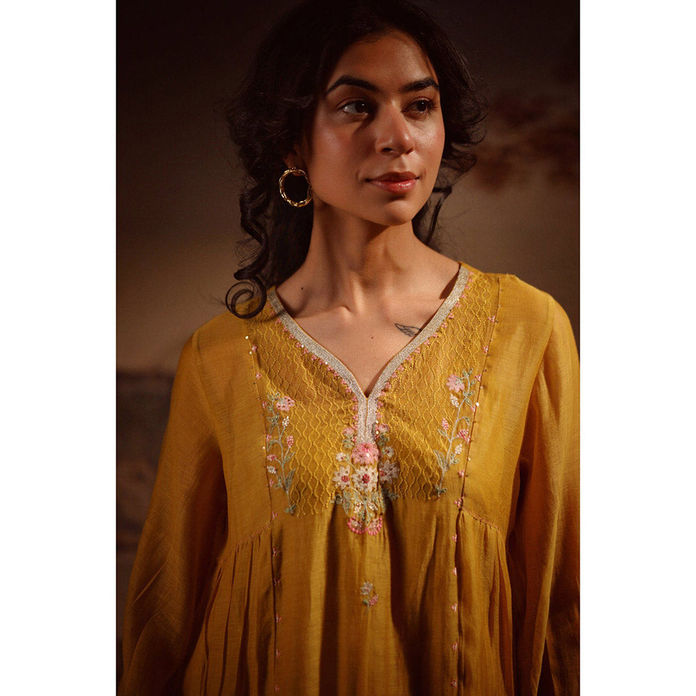 Tatwa Designs Mustard Juhi Yoke Kurta (Set of 3)