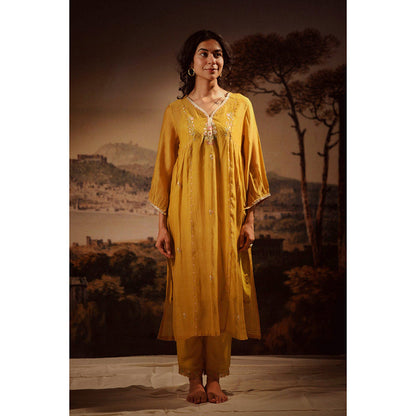 Tatwa Designs Mustard Juhi Yoke Kurta (Set of 3)