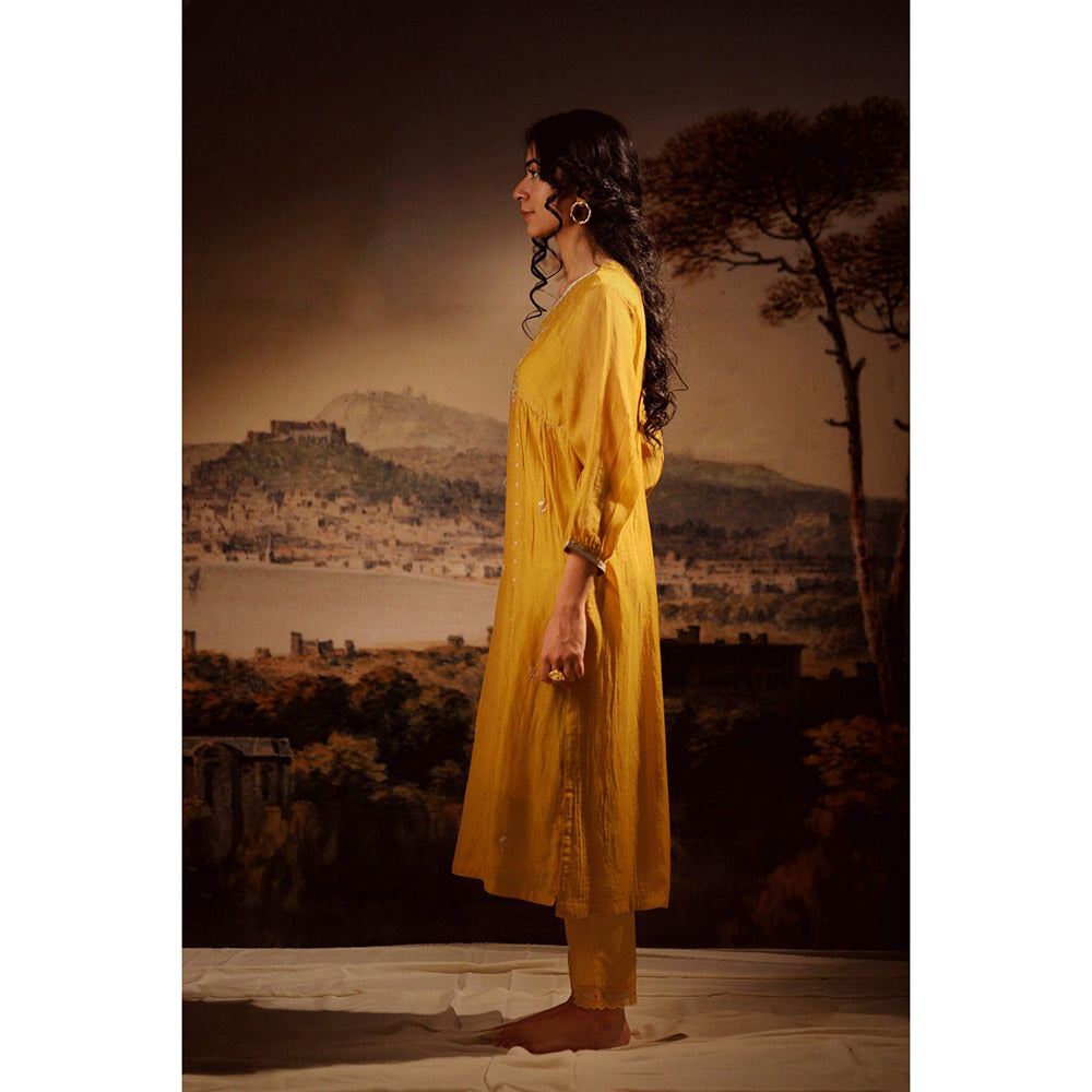 Tatwa Designs Mustard Juhi Yoke Kurta (Set of 3)