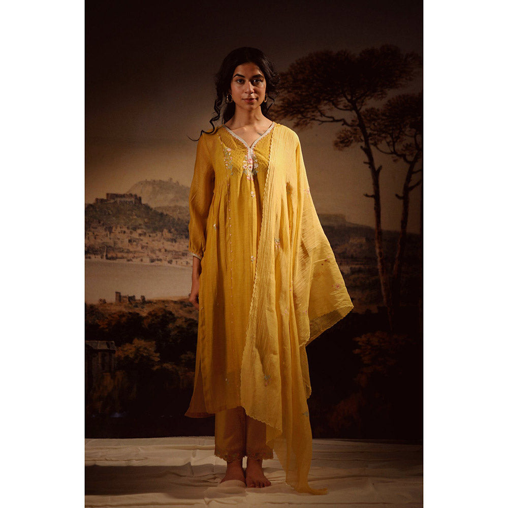 Tatwa Designs Mustard Juhi Yoke Kurta (Set of 3)