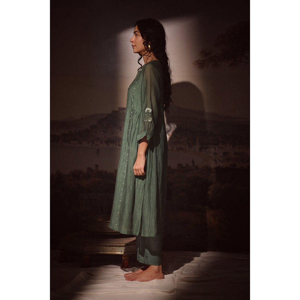 Tatwa Designs Bottle Green Juhi Yoke Kurta (Set of 3)