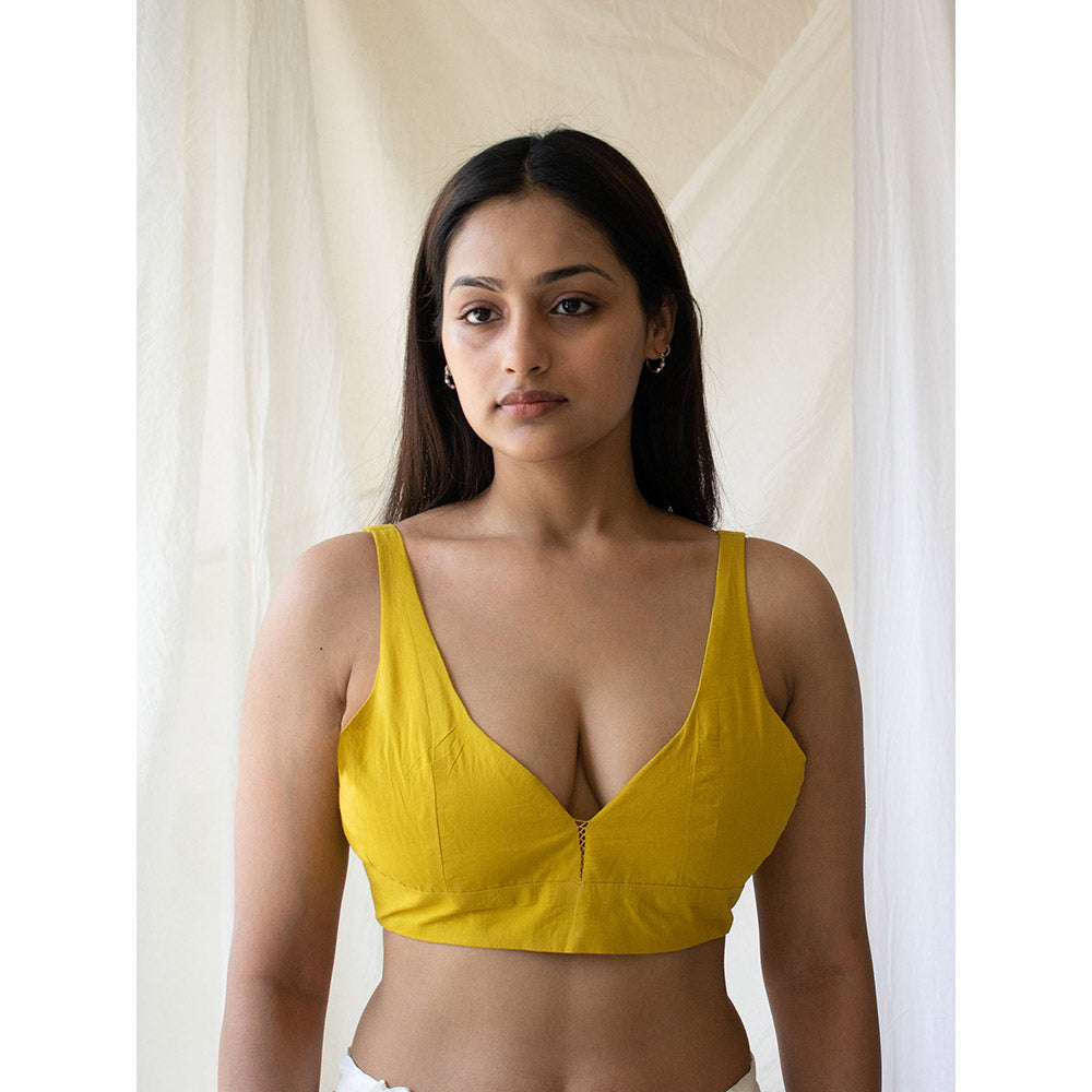 Tatwa Designs Mustard Sleeveless Chanderi Blouse