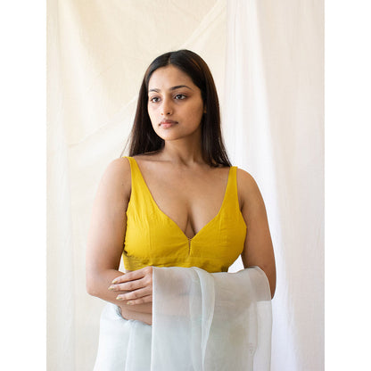 Tatwa Designs Mustard Sleeveless Chanderi Blouse
