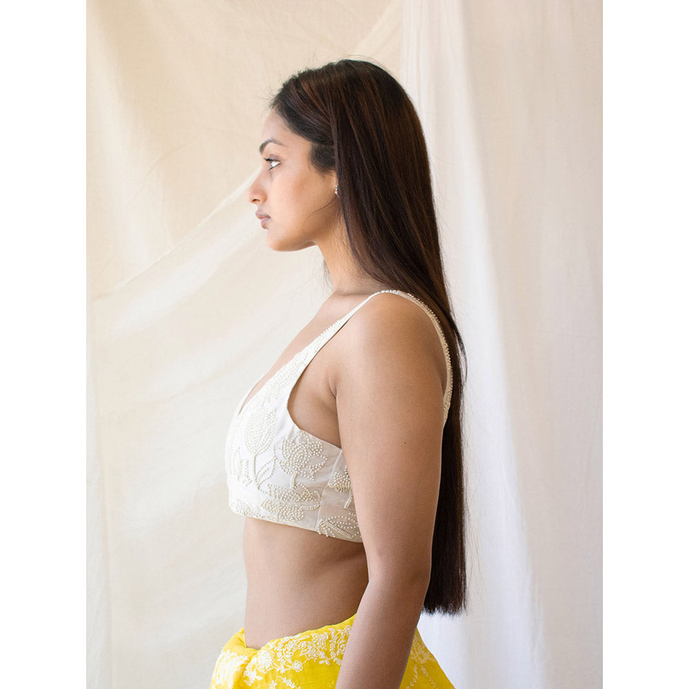 Tatwa Designs White Beadwork Chanderi Blouse