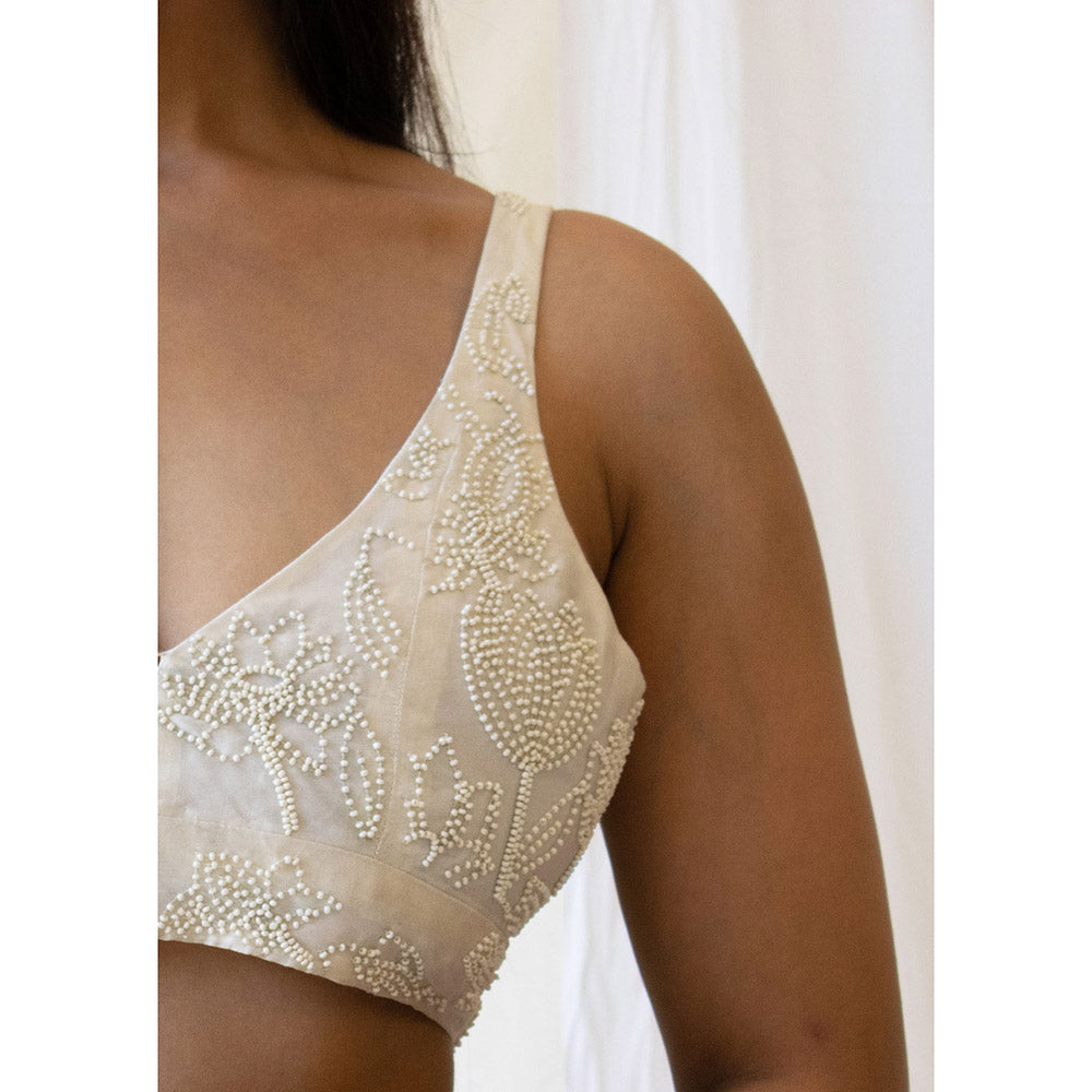 Tatwa Designs White Beadwork Chanderi Blouse