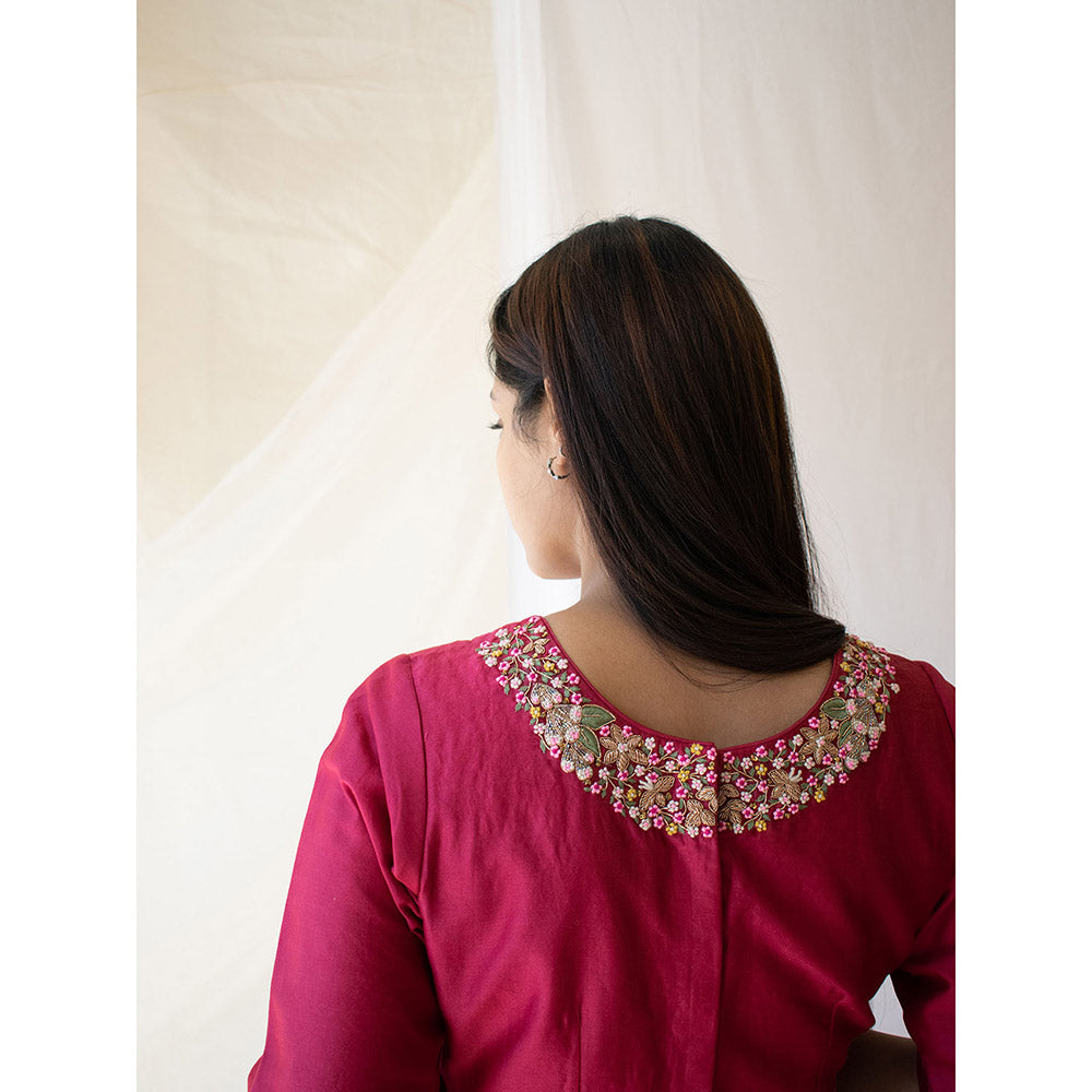 Tatwa Designs Magenta Pink Raat Chandani Chanderi Blouse