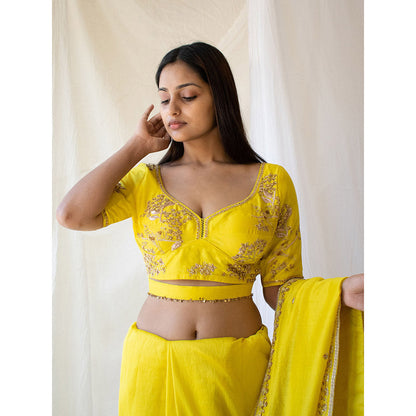 Tatwa Designs Neon Yellow Heritage Chanderi Blouse