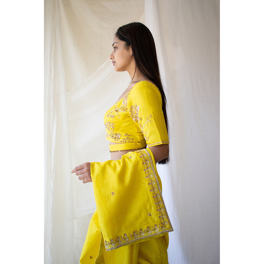 Tatwa Designs Neon Yellow Heritage Chanderi Blouse