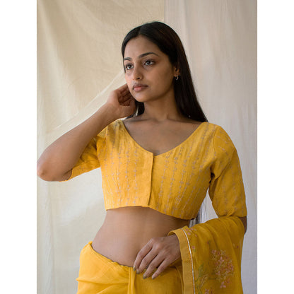Tatwa Designs Mustard Zari Chanderi Blouse