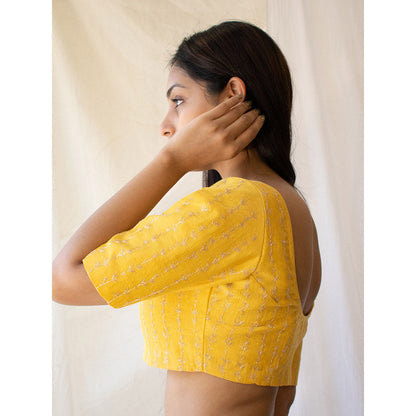 Tatwa Designs Mustard Zari Chanderi Blouse