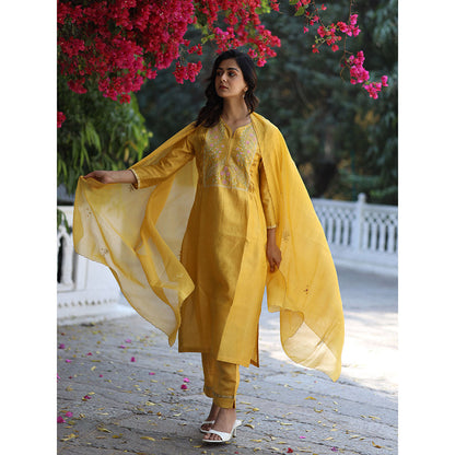 Tatwa Designs Mustard Half Lily Kurta with Pant & Dupatta (Set of 3)