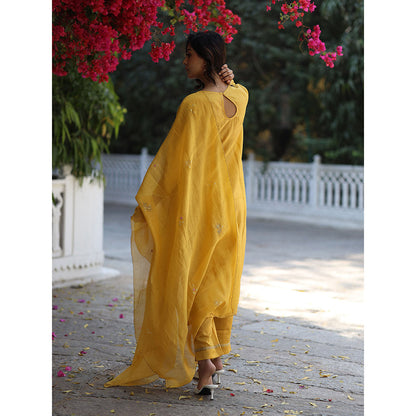 Tatwa Designs Mustard Half Lily Kurta with Pant & Dupatta (Set of 3)