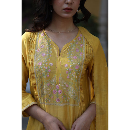 Tatwa Designs Mustard Half Lily Kurta with Pant & Dupatta (Set of 3)