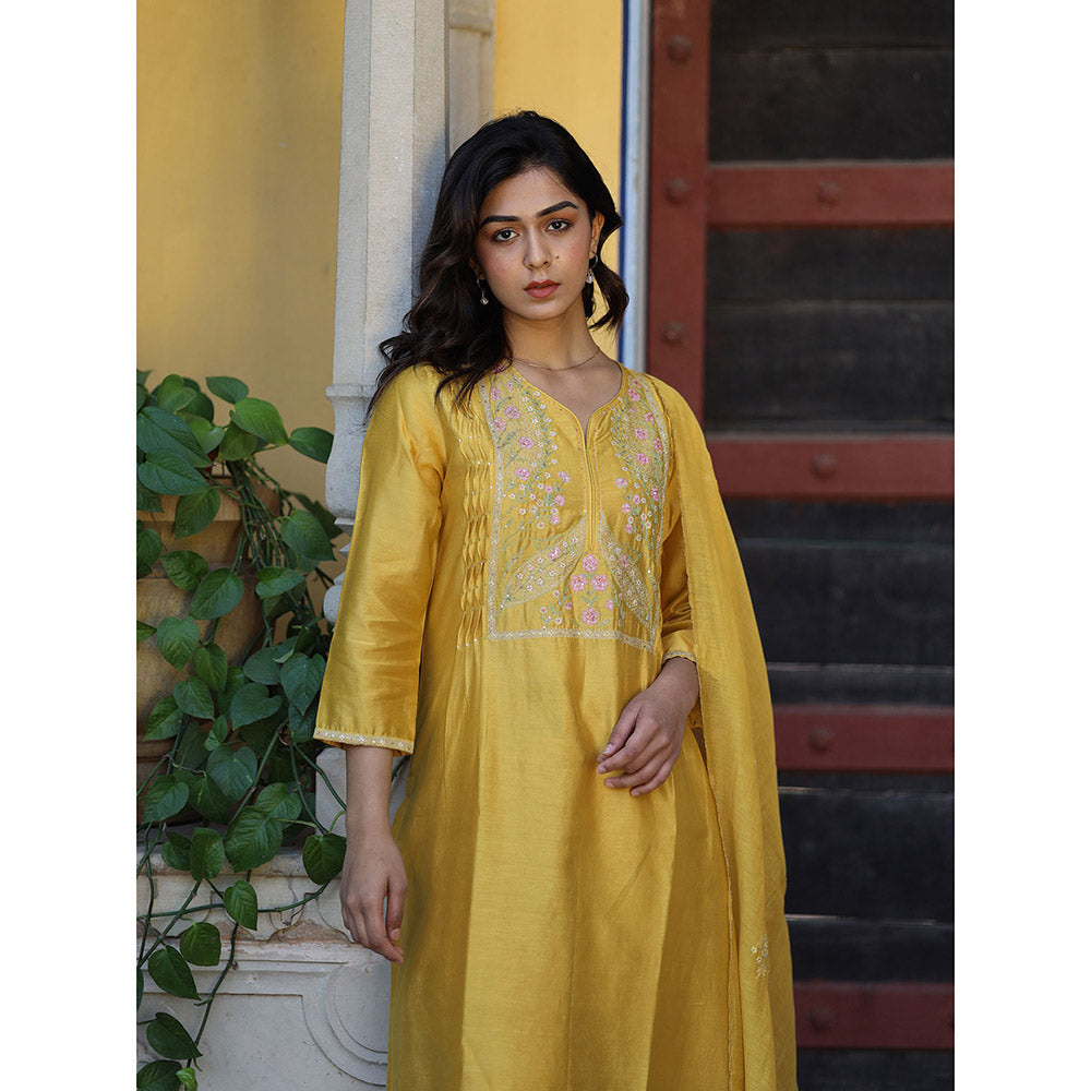 Tatwa Designs Mustard Half Lily Kurta with Pant & Dupatta (Set of 3)