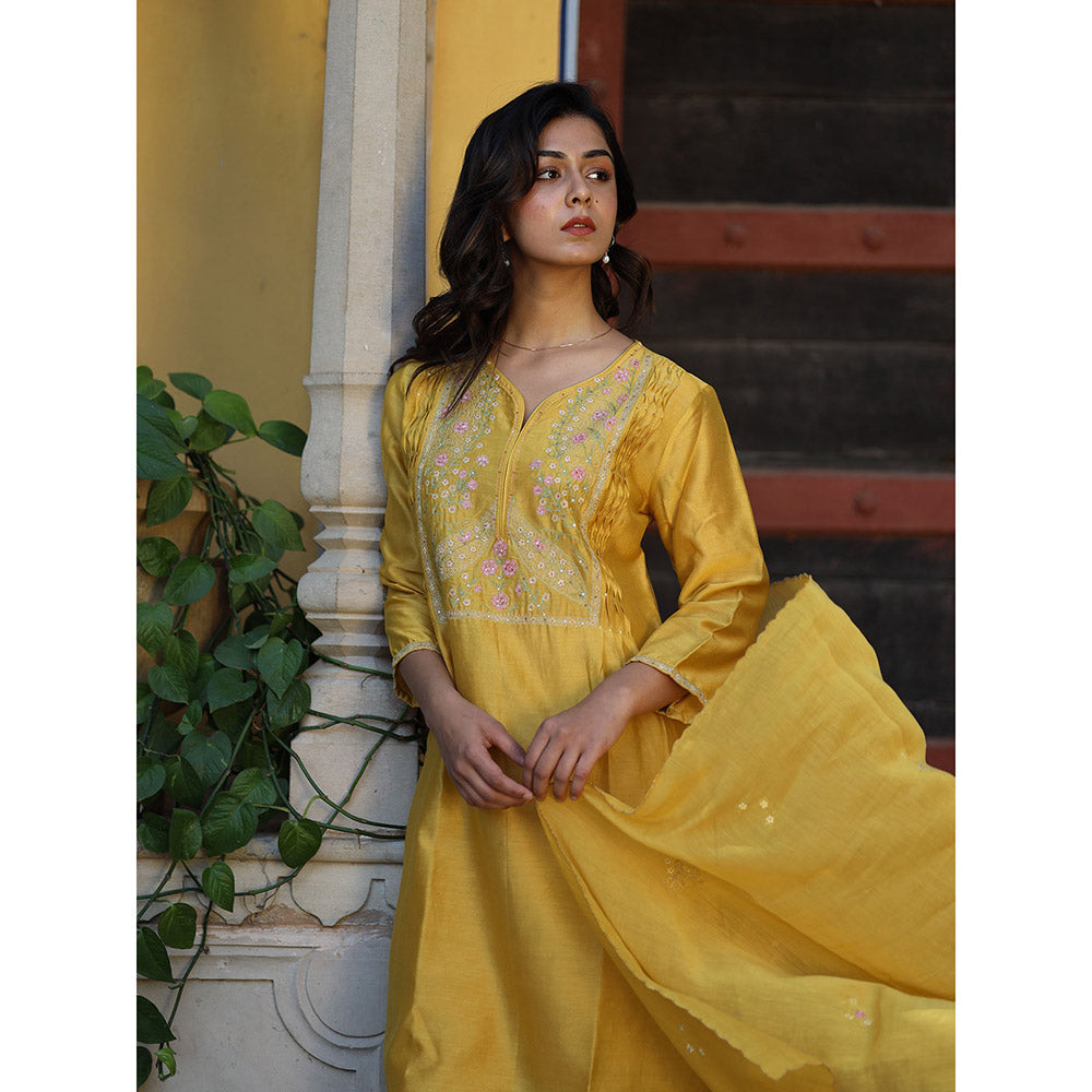 Tatwa Designs Mustard Half Lily Kurta with Pant & Dupatta (Set of 3)